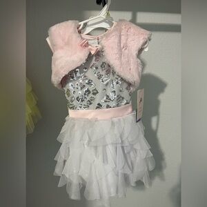 Jona Michelle Silver and Pink Formal holiday Dress 3T NWT removable pink vest